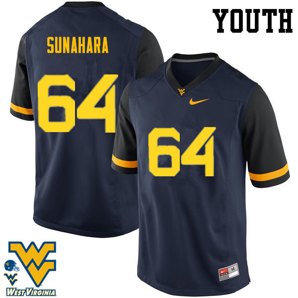 Youth #64 Rex Sunahara West Virginia Mountaineers College Football Jerseys-Navy